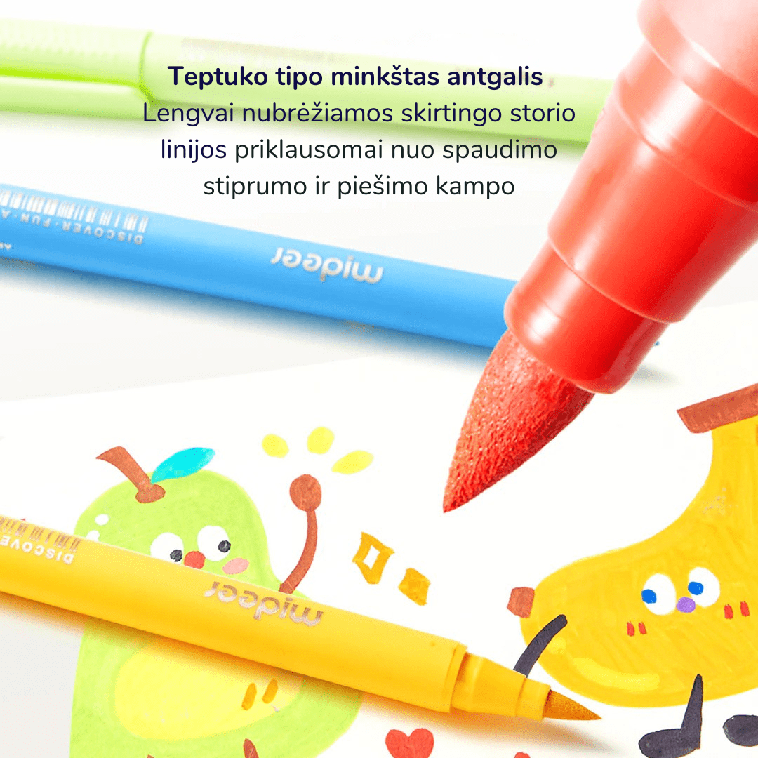 Villem Akriliniai markeriai su minkštu antgaliu spalvinimo dėkle - 36 spalvos Mideer