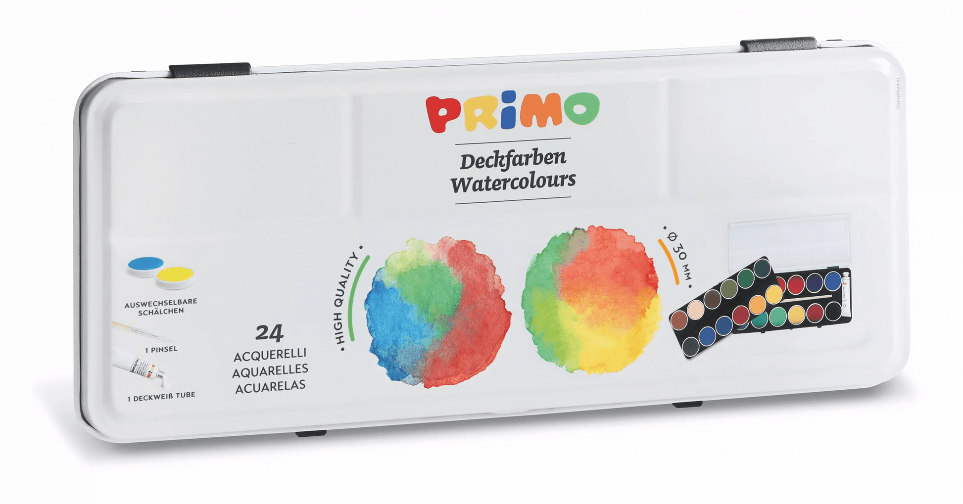 Villem PRIMO 24 vesivärvitabletiga komplekt + pintsel + valge värv tuubis PRIMO
